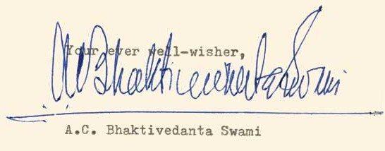 Signature of A.C. Bhaktivedanta Swami